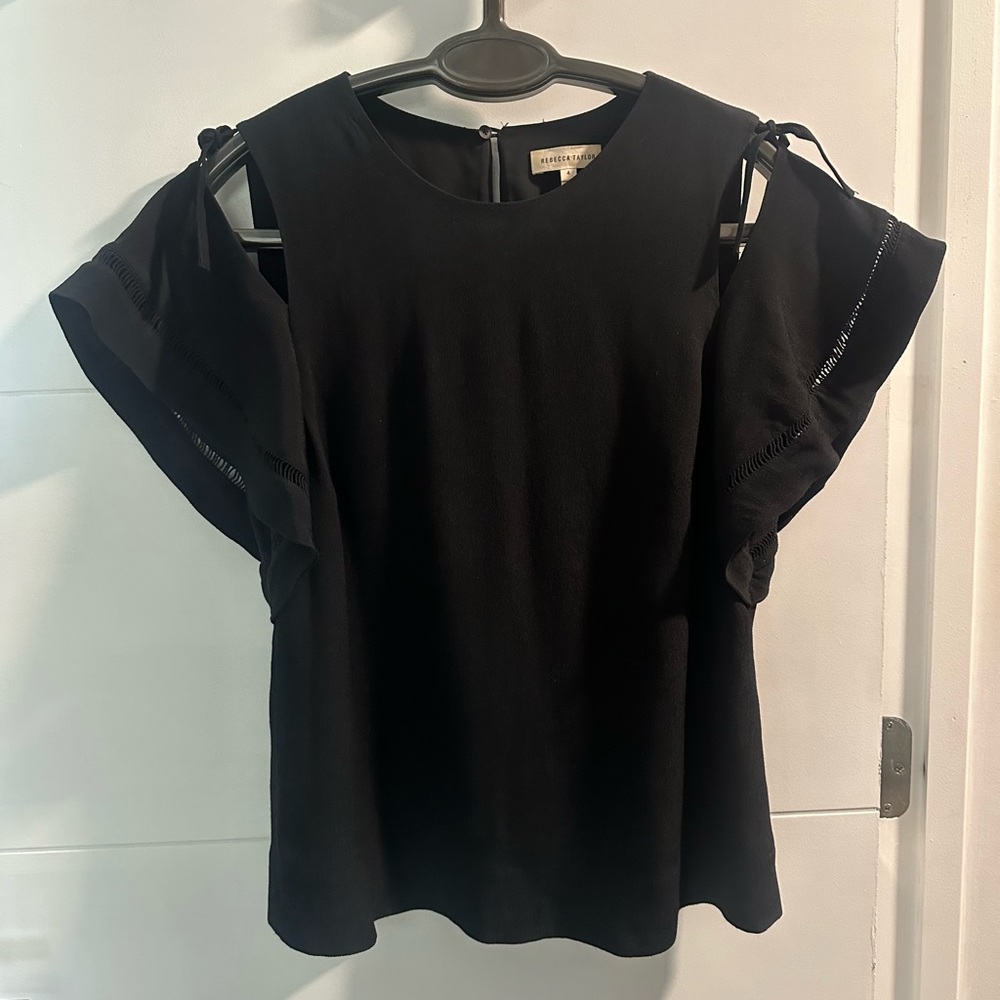 Rebecca Taylor Black tie Sleeve Blouse. Button on back.